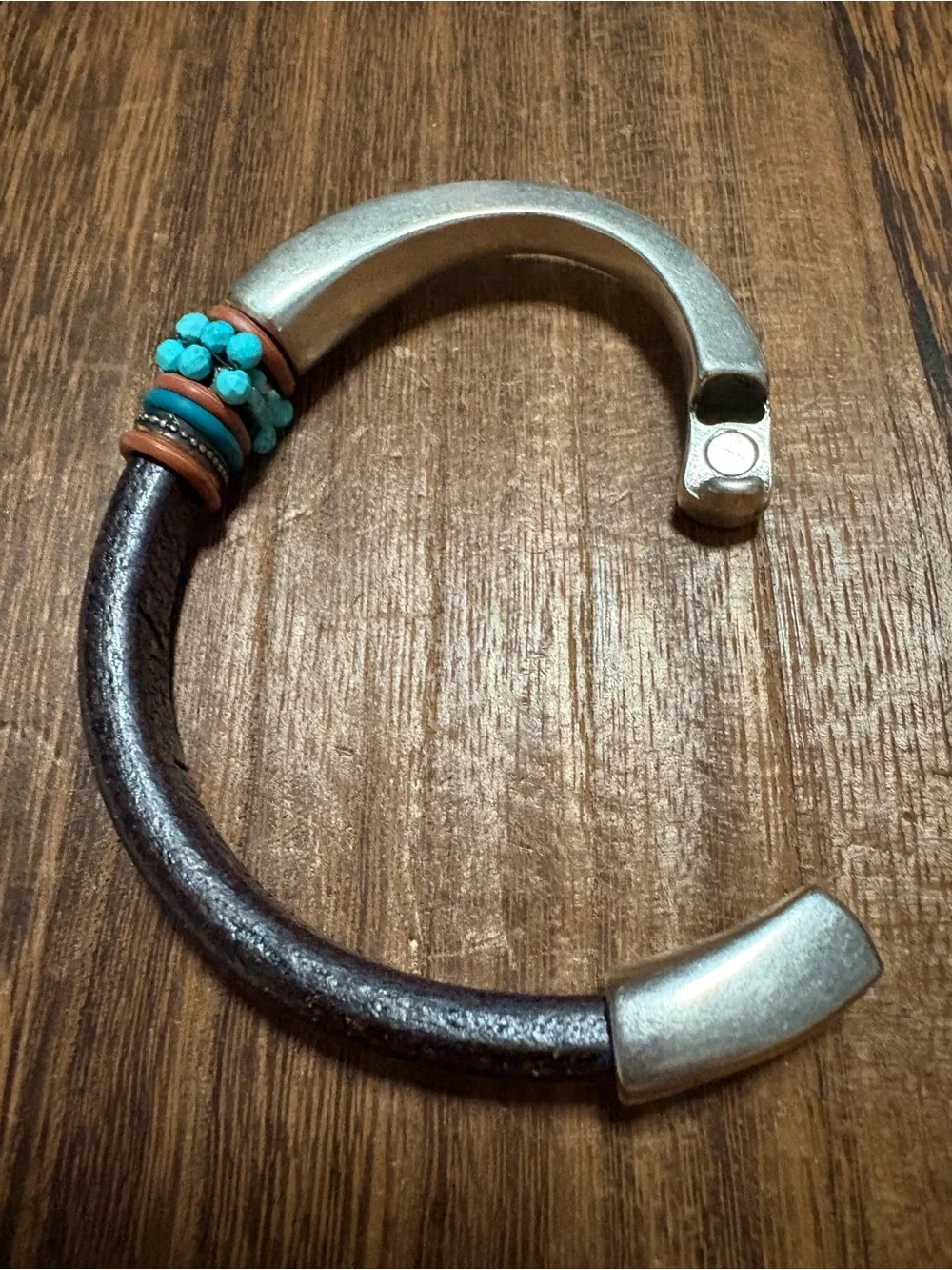 Leather Bracelet with faux Turquoise Beads